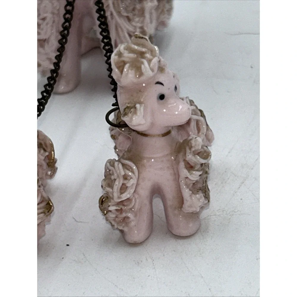 Vintage Napco Pink Spaghetti Poodle Mom and Two Puppies Ceramic Figurines